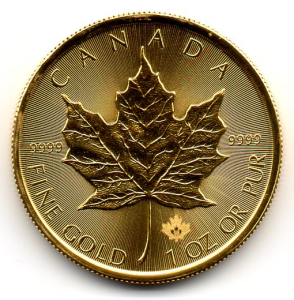 Canadian Gold Maple Leaf. 1 troy ounce. Reverse. Photo by Basketbread